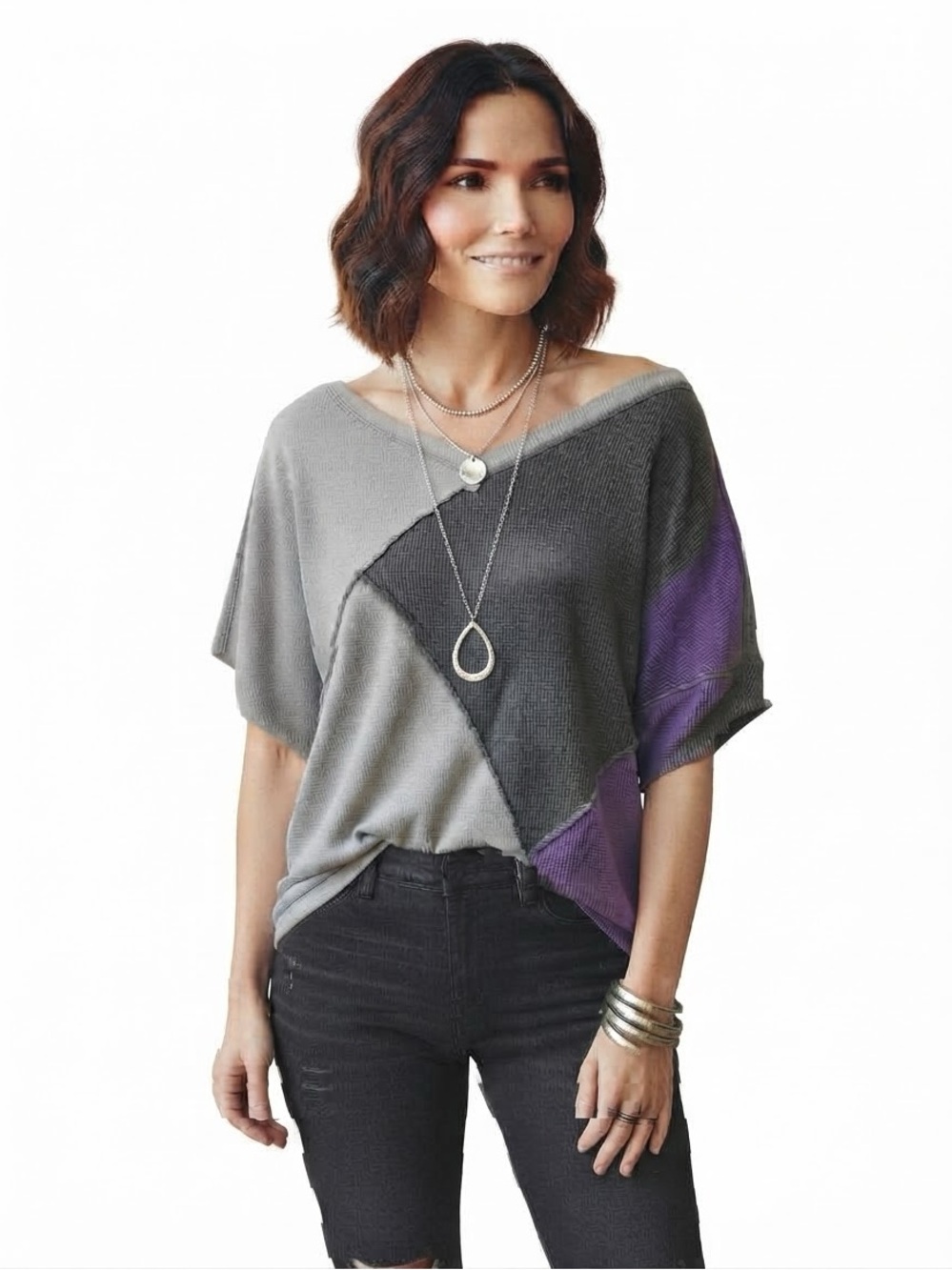 NWOT Oli & Hali Colorblock Patchwork Waffle Knit Tunic Top Oversized Large